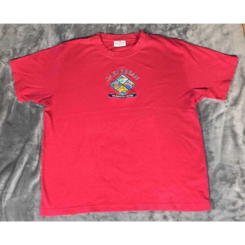 Princess Cruises Shirt Mens Large Red Caribbean Embroidered Cruise‎ Travel Tee